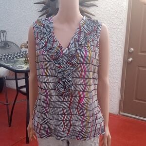 Worthington Multicolor Chevron Ruffle Blouse